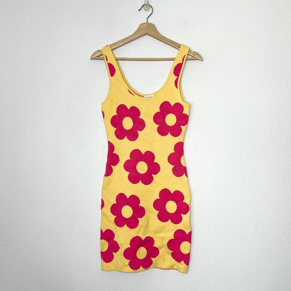 Princess Polly Yellow Floral Knit Lennon Mini Dress Women's Size Small/Medium - Picture 2 of 7
